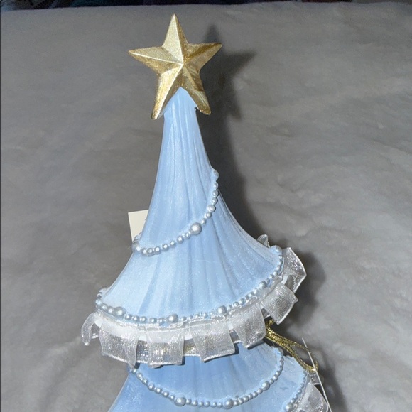 NEW! Blue & White Ribbon Bow & Metallic Gold lace Christmas Tree - Picture 7 of 9